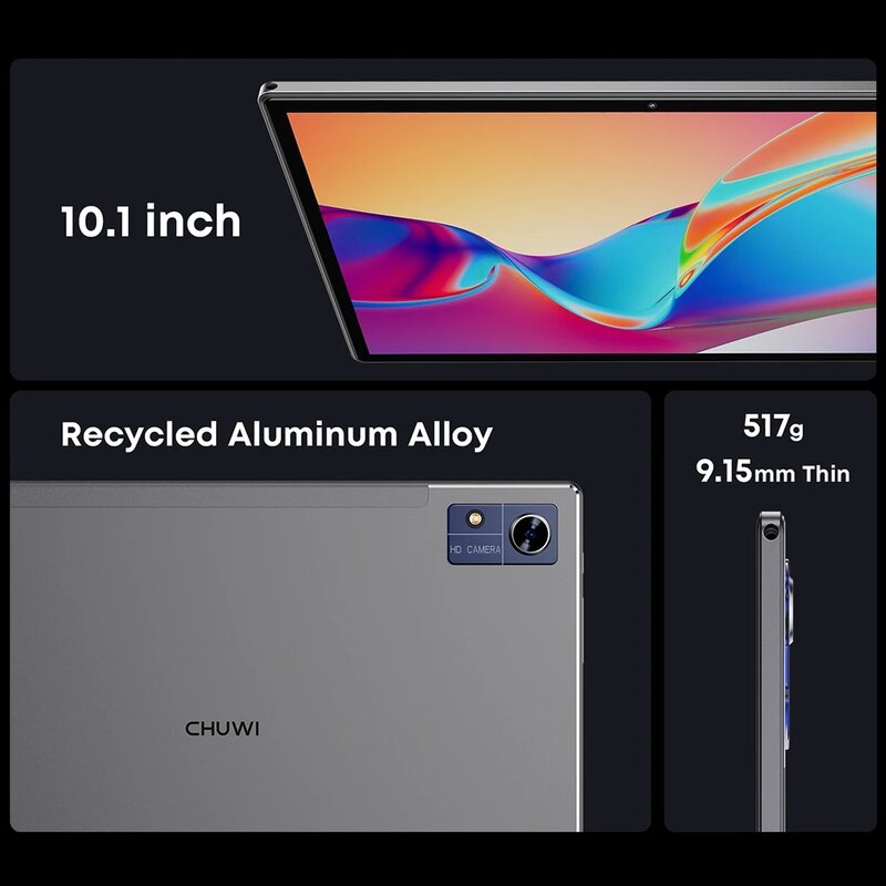 CHUWI-Hi10 XPro Tablet Pad, 10.1 ", 1280x800 HD IPS tela, 4GB de RAM, 128GB ROM, Android 13, Unisoc T606, 7000mAh bateria, câmera dupla