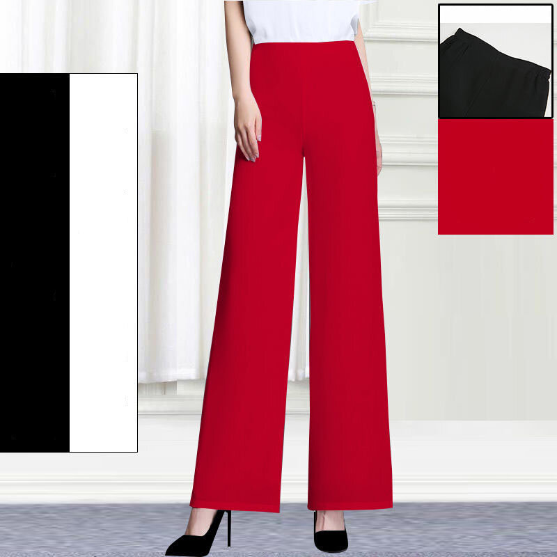 Celana Kantor Wanita Sifon Ganda Suar Musim Semi Musim Panas Baru Kulot Pinggang Tinggi Tipis Elastis Longgar Belahan Celana Panjang Wanita Kasual
