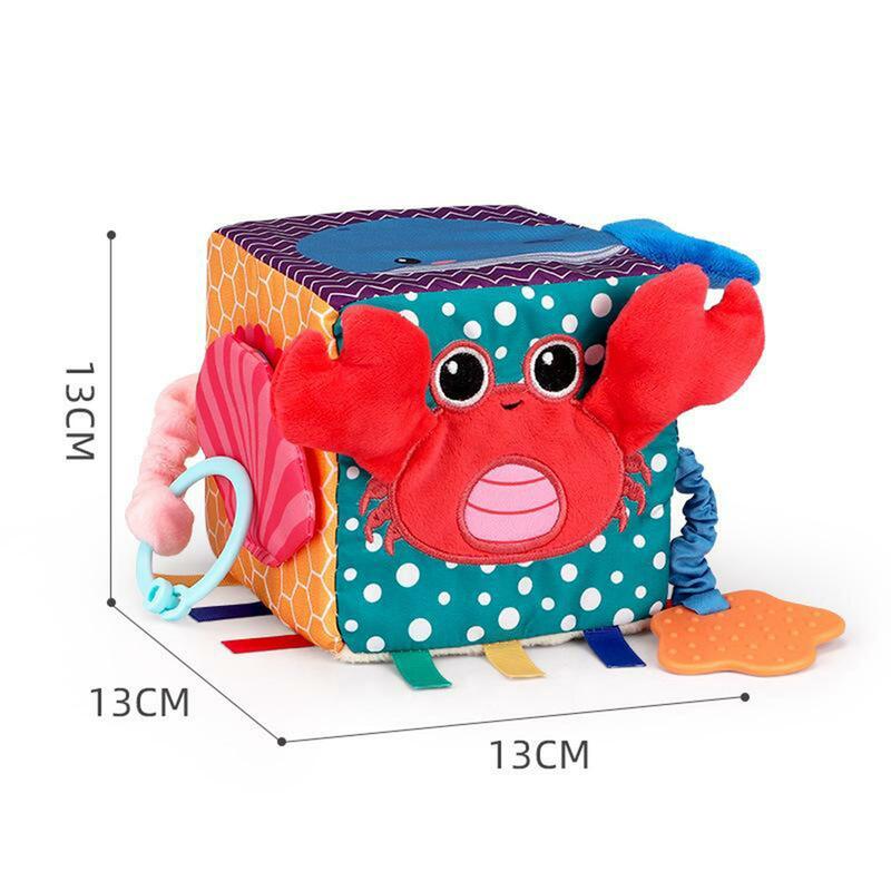 Morbido cubo di attività di peluche neonato sviluppo sensoriale giocattolo culla sonaglio per bambini