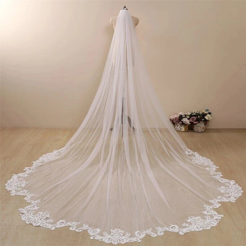 Elegante branco/marfim casamento véu 3m longo com pente ondulado laço mantilla catedral nupcial acessórios do casamento véu veu de noiva