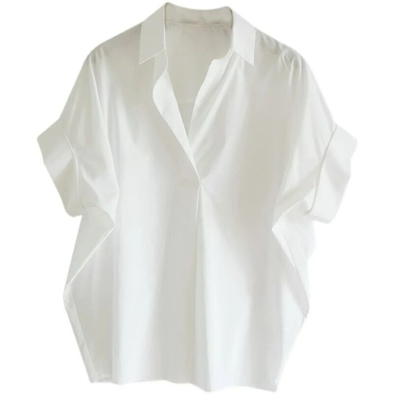 Blusa de poliéster de elasticidad media para mujer, Camisa cómoda, Top de verano, Color sólido