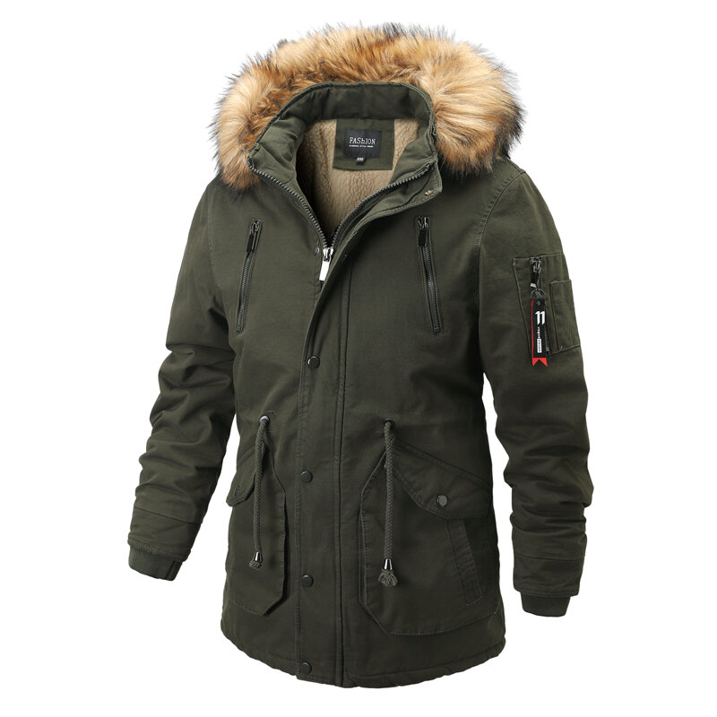 Mantel Parka Musim Dingin Pria Tebal Baru 2023 Jaket Hangat Kasual Pria Kerah Bulu Bertudung Topi Bulu Pria Pakaian Luar Mantel