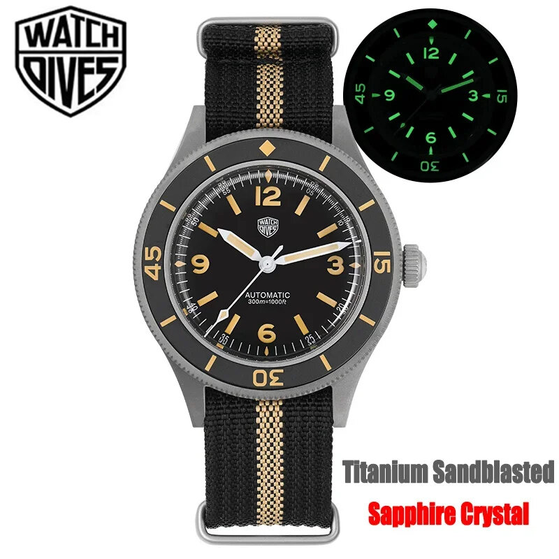 Watchdives 50-Fathoms Men Watch 40mm Titanium NH35 Movement Mechanical Sapphire Super Luminous 300M Watchproof Vintage Watches