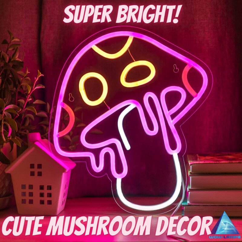 Tanda Neon jamur untuk kamar tidur tanda Neon untuk Dekor dinding estetika, mudah dipasang lampu Neon untuk kamar tidur, lampu jamur