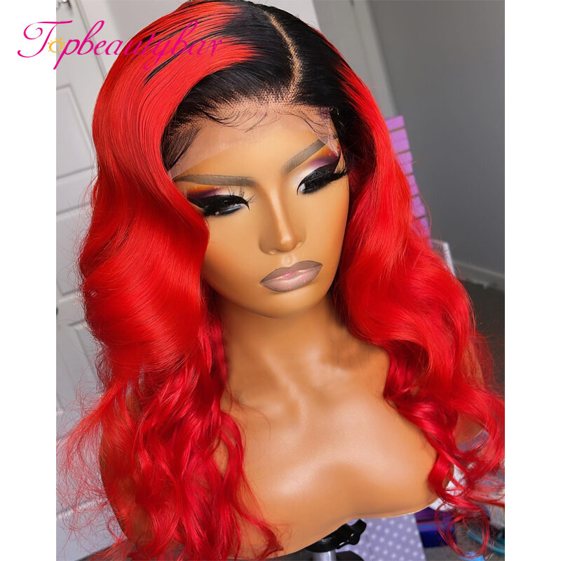 Faliste Ombre czerwone ludzkie włosy peruki kolorowe 13x4 koronki przodu włosów ludzkich peruk dla kobiet 180% brazylijski Remy 4x 4 zamknięcie koronki peruka
