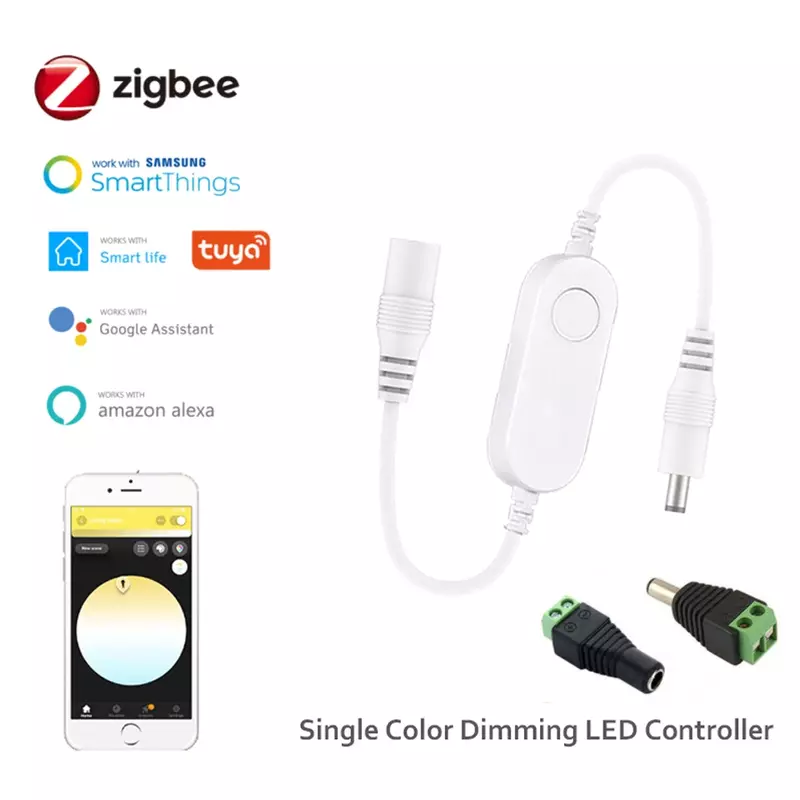 Regulador de intensidad de iluminación Mini Zigbee, tira de luces Led de un solo Color, regulable, 5050, 3528, funciona con Alexa Smartthings, DC12V-24V