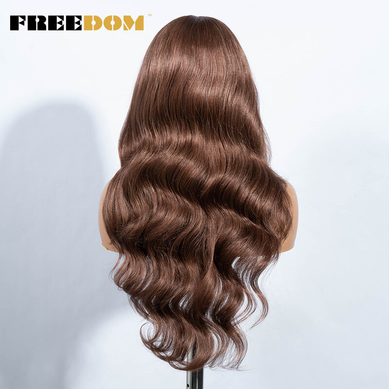 FREEDOM-Peluca de cabello sintético para mujer, postizo de encaje Frontal rubio miel, 26 pulgadas, 13x4x1, resaltado marrón degradado, Cosplay