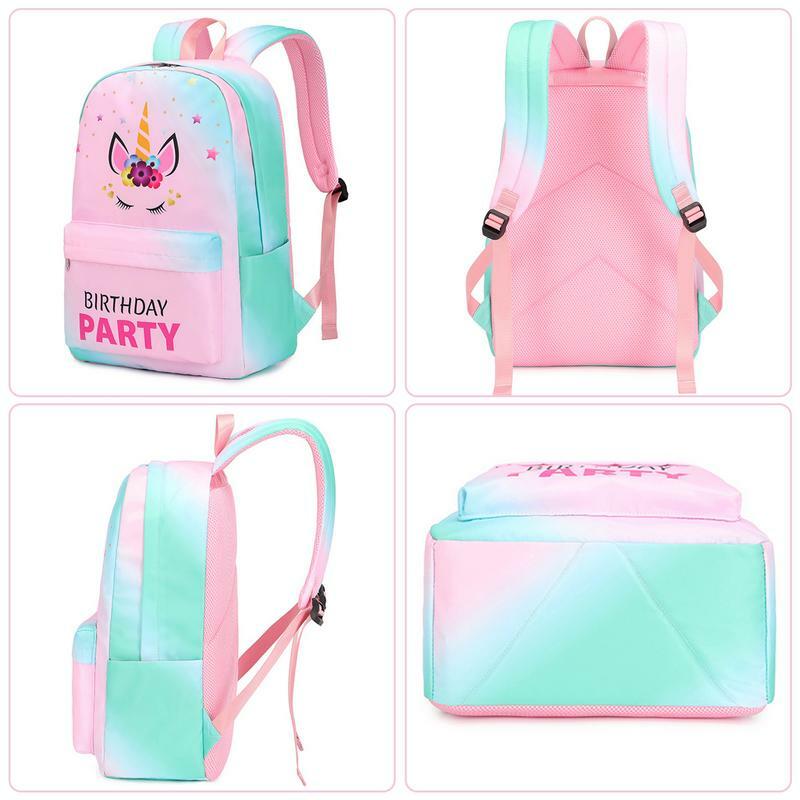 Mochilas escolares impermeables para niña, conjunto de mochilas con estampado de caballo con cuernos, color azul y rosa