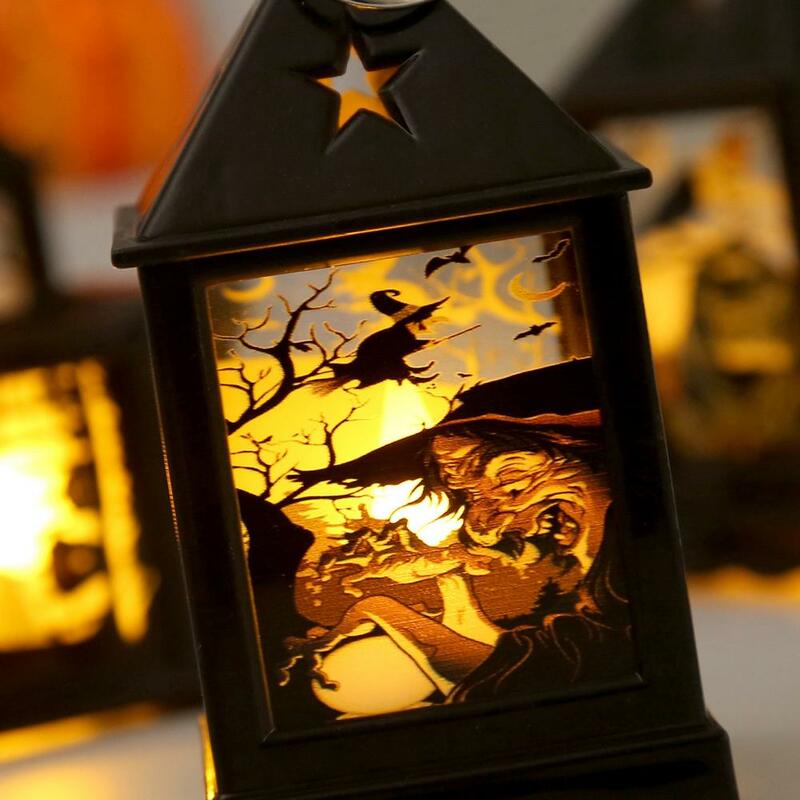 Декоративный фонарь на батарейках для Хэллоуина, искусственное пламя, светодиодная лампа, домашний декор для улицы