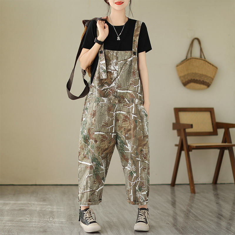 Pantalon à bretelles en denim imprimé fin pour femmes, combinaison abstraite, jean vintage décontracté, mince, polyvalent, été, fjZ1458