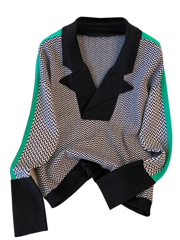 女性の秋と冬のセーター,エレガントな長袖ニットセーター,襟付き,パッチワークセーター,4x4