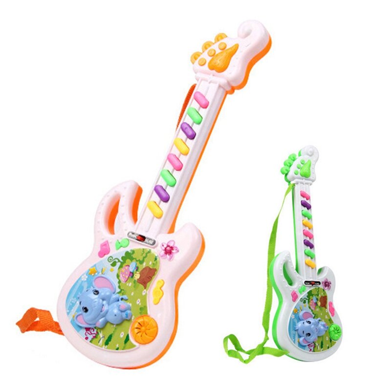 Mainan edukasi anak-anak, mainan pendidikan anak bayi portabel kartun gajah gitar Keyboard pengembangan warna acak
