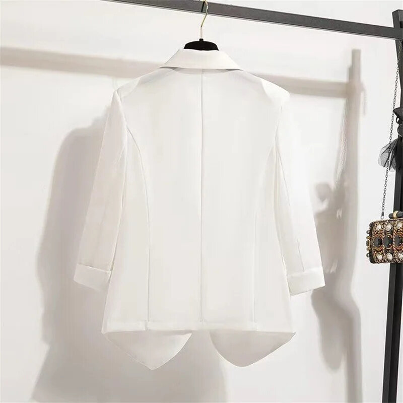 بدلة شيفون بيضاء نسائية على الطراز الصيني ، تصميم مشبك قرصي ، قمم بأكمام رفيعة ، ملابس نسائية قصيرة واقية من الشمس ، سترات صيفية
