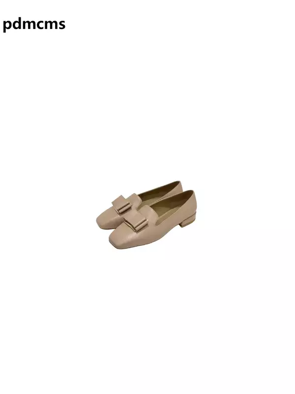 Małe kwadratowe buty Lefu, proste obuwie codzienne, moda na cztery pory roku, najwyższej jakości damskie buty ze skóry z kokardą 34-40