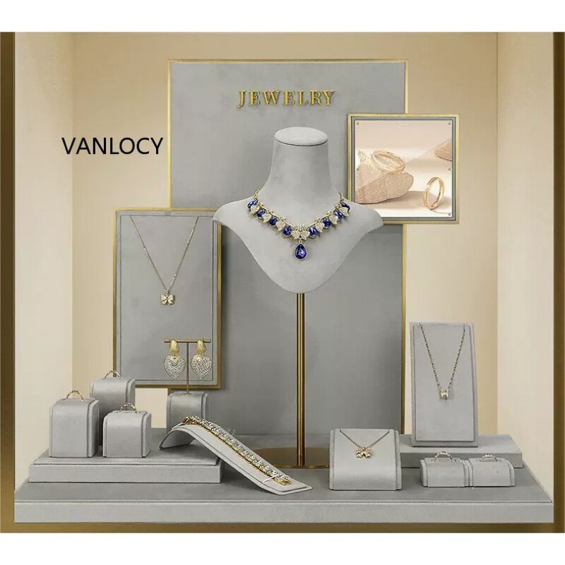 Custom VANLOCY-Custom Metal Display Stand Set, pulseira titular, colar, anel, brinco, jóias, janela, OEM, novo