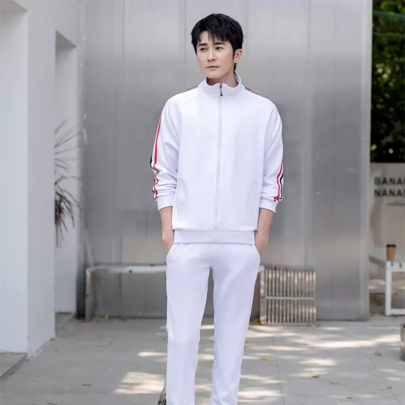 Nowa męska zestawy odzieży sportowej dres codzienny wiosenna jesienne garnitury męska 2-częściowa bluza + spodnie biała odzież sportowa