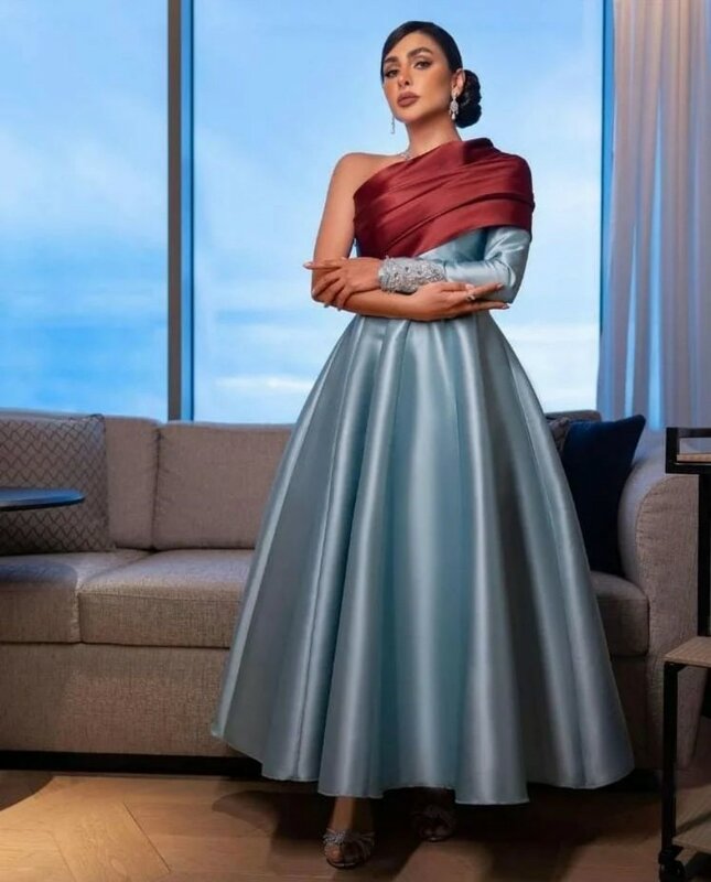 Женское ТРАПЕЦИЕВИДНОЕ ПЛАТЬЕ Koendye, вечернее платье на одно плечо с рюшами и длинным рукавом для выпускного вечера, 2024