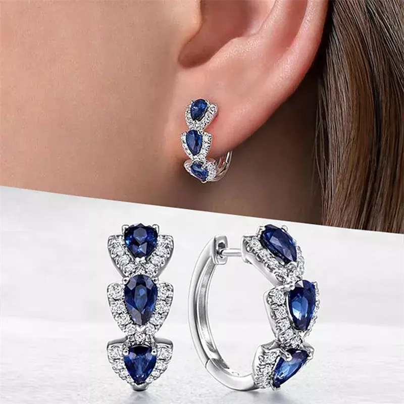 Huitan-pendientes de aro de circonia cúbica azul para mujer, accesorios elegantes para fiesta de boda, regalo de aniversario, Nueva joyería