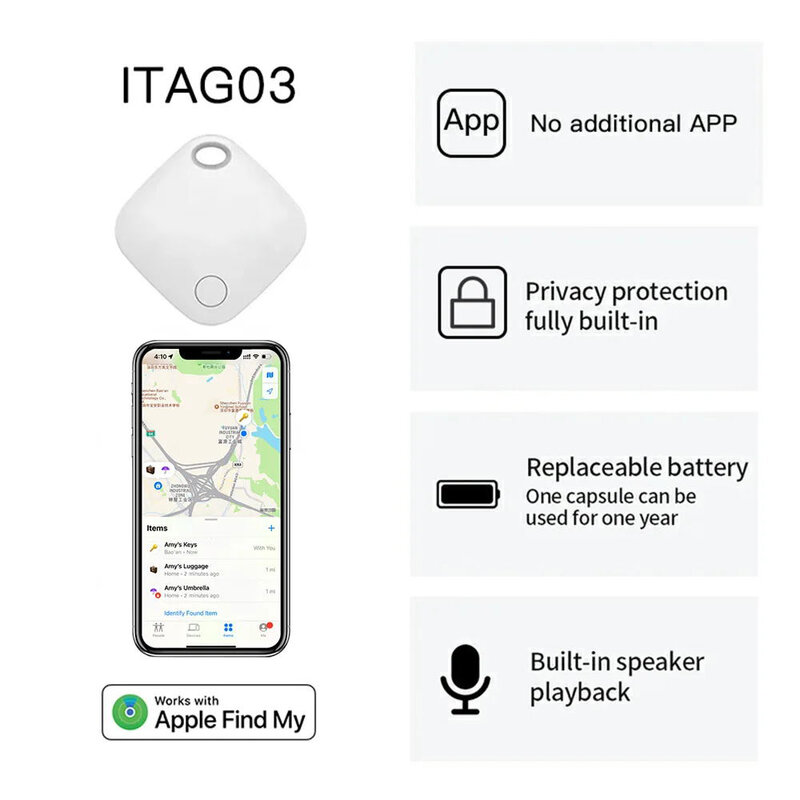 Bluetooth GPS Tracker for Air Tag Replacement via Apple Find My to Locate Card Wallet Bike Keys Finder For iPhone Tag Anti-Loss