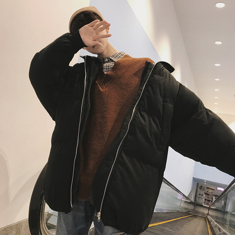 Jaket Musim Dingin Pria Parka Bertudung Pria Korea Jaket Panjang Katun Mantel Pria Jaket Parka Longgar Mantel Roti Hangat Mantel Salju