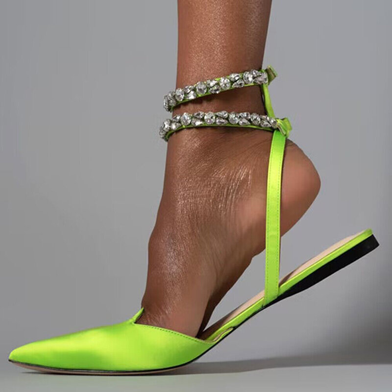 Sandálias gladiadoras de cristal brilhante para mulheres, sapatos de festa rosa dedo apontado, plus size 42, bombas de alças no tornozelo, verão 2022