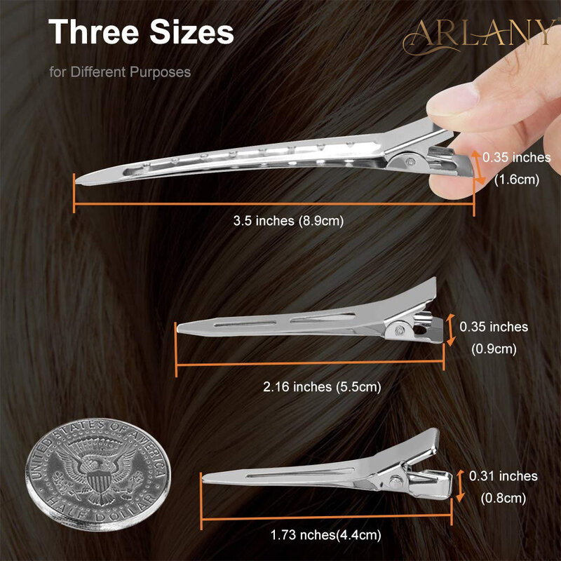 ARLANY-Metal Seccionamento Clipes para Cabeleireiro, Pato faturado cabelo, grampos de cabelo, Styling Tool, Hair Extension Tool, 15pcs