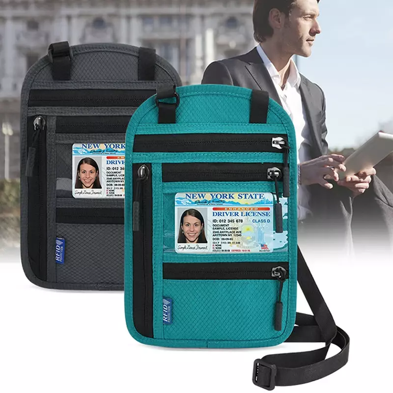 1 szt. Wisząca torba na paszport z wielofunkcyjna dekoltem RFID Crossbody torba na ramię pokrowiec ochronny dokumentów
