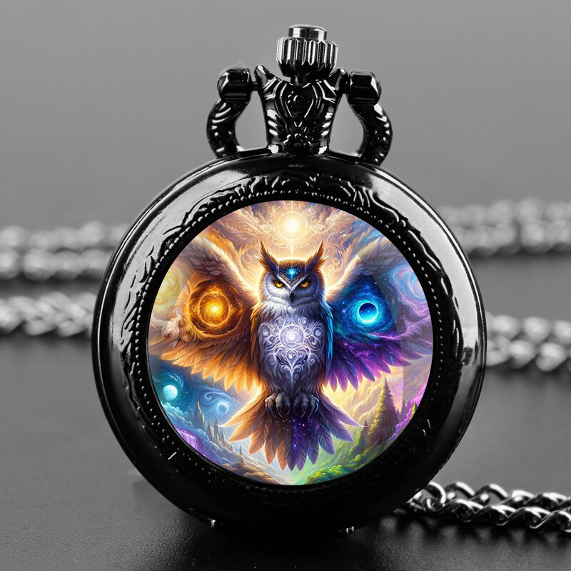 Creative Cool Owl Design Glass Dome Vintage Quartz Pocket Watch Men Women Pendant Necklace Chain Clock Watch Jewelry Gifts