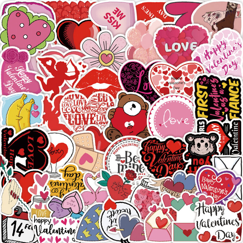 50 buah stiker grafiti seri Hari Valentine cocok untuk helm Laptop Dekorasi Desktop mainan stiker DIY grosir