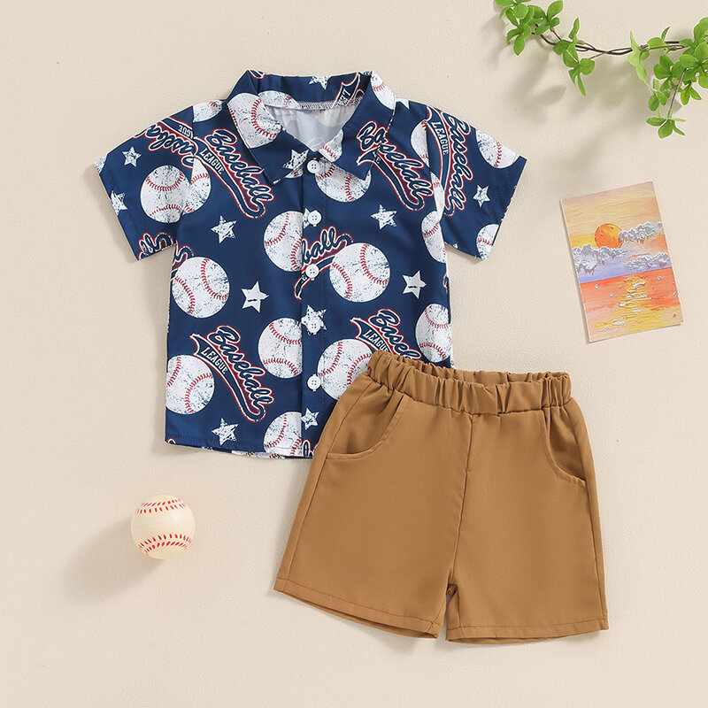2024-03-28 lioraitiin 6M-5Y Toddler Baby Boy Summer Clothes Short Sleeve Baseball Print Shirt + Shorts Set Outfits