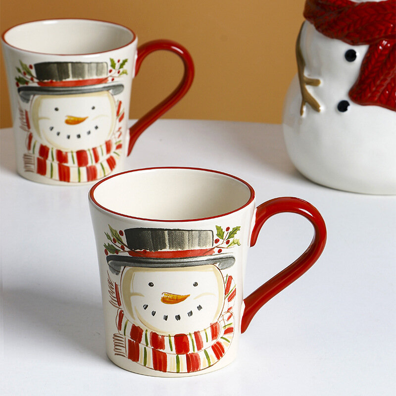 Tasse en céramique bonhomme de neige de Noël, tasse de petit déjeuner au lait familial, tasse à café, tasse Feng Shui vintage, cadeau de vacances pour hommes et femmes