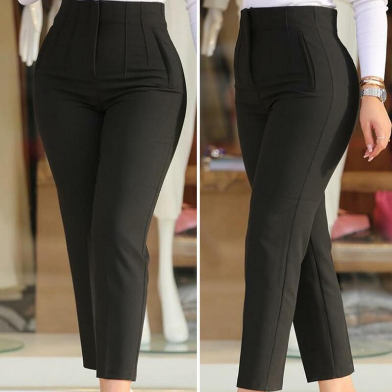Charming Women Trousers 3D Cutting Workwear Thin Solid Color Straight Leg Suit Pants