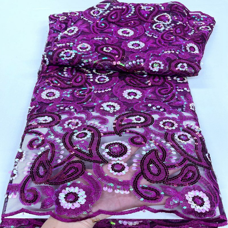 Tessuto rosa di Tulle di pizzo francese di alta qualità con paillettes tessuti di pizzo nigeriano TS1705