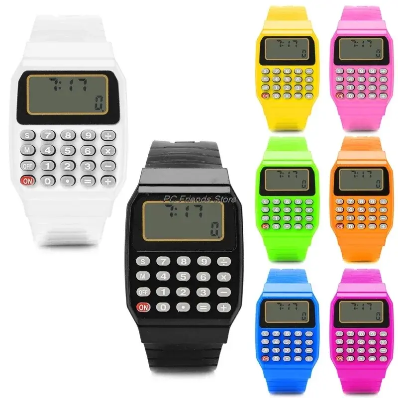 Relojes digitales Led con calculadora para niños, pulsera electrónica con banda de silicona, a la moda