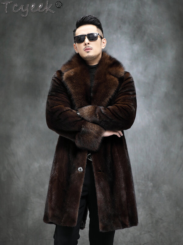 Tcyeek-男性用の高品質の毛皮のジャケット,冬に最適,本物の毛皮のような服,ミッドロングファッション,ミンクの裏地