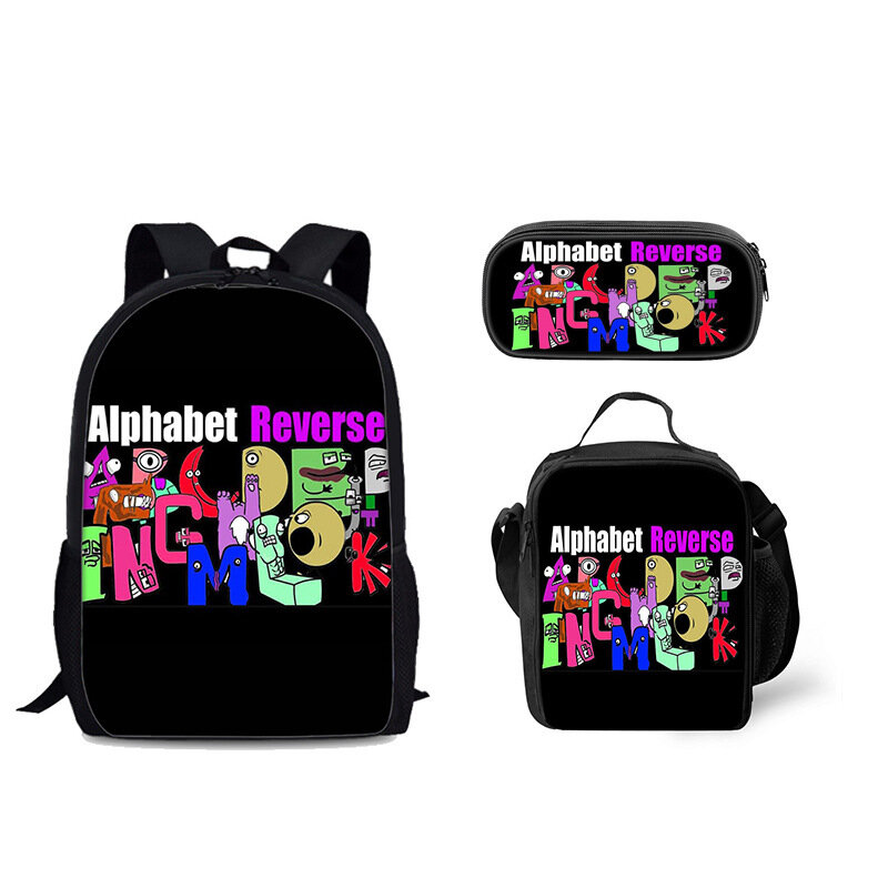 Kreatywny alfabet w stylu kreskówki nadruk 3 sztuk/zestaw plecak szkolny nastoletni chłopcy dziewczęta plecak do przechowywania mała torba na laptopa piórnik torby na Lunch