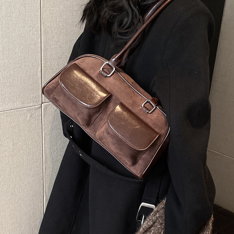 Lefside-女性用の小さな合成皮革ショルダーバッグ,ダブルポケットデザインのバッグ,アンダーアーム,女性用ハンドバッグ,2023