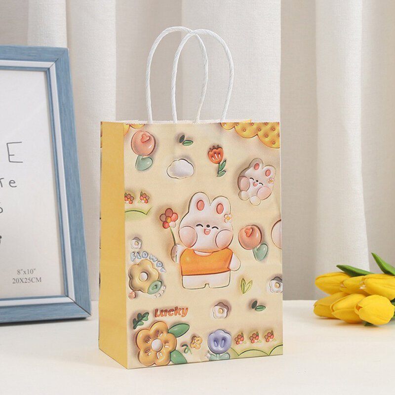 Bolsa de mano de dibujos animados, bolsas de embalaje de conejo tridimensional, regalo de fiesta, bolsa de papel Kraft, decoración de compras, Suppily