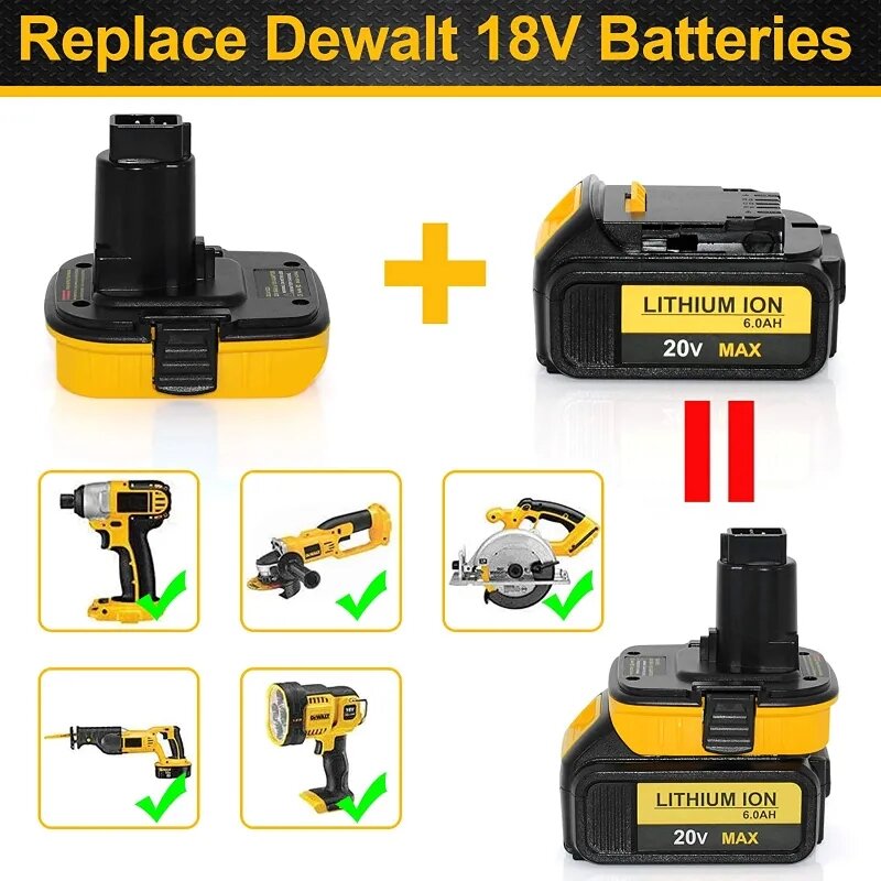 Adaptador de bateria para Dewalt, bateria de lítio 20V, 20V, DCA1820, ferramentas converter, DC9096, DE9098, DE9096