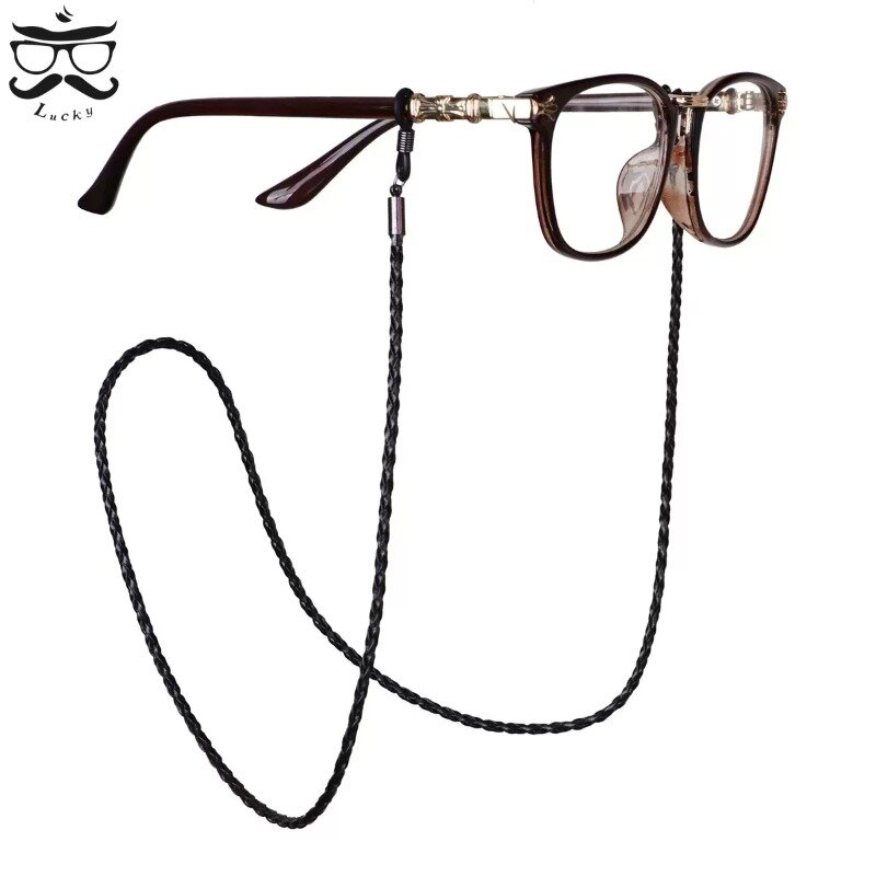 Kacamata Hitam Puntir Tebal Rantai Tali Kulit Kacamata Baca Multiwarna Rantai Olahraga Luar Ruangan Aksesori Kacamata Antiselip