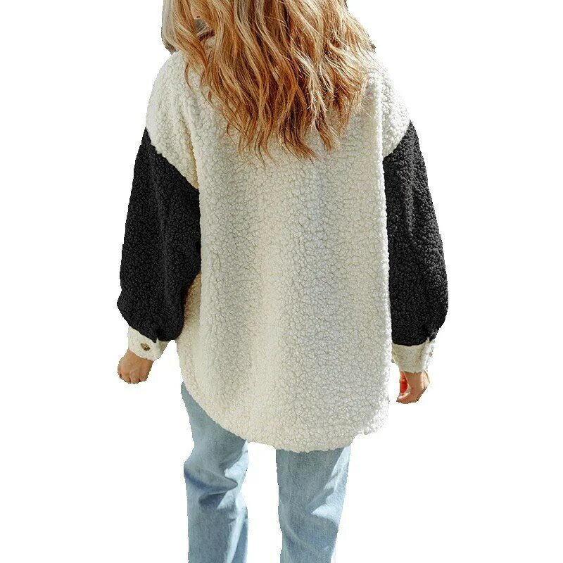 여성용 따뜻한 두꺼운 긴팔 코트, 캐주얼 다목적 포켓 배색 재킷, 2023 가을 겨울 신상