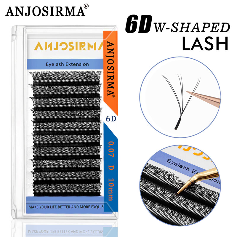 ANJOSIRMA 6D W 모양 속눈썹 익스텐션, 밍크 헤어, 자연스럽고 부드러운 전문 메이크업, 0.07C/D/DD