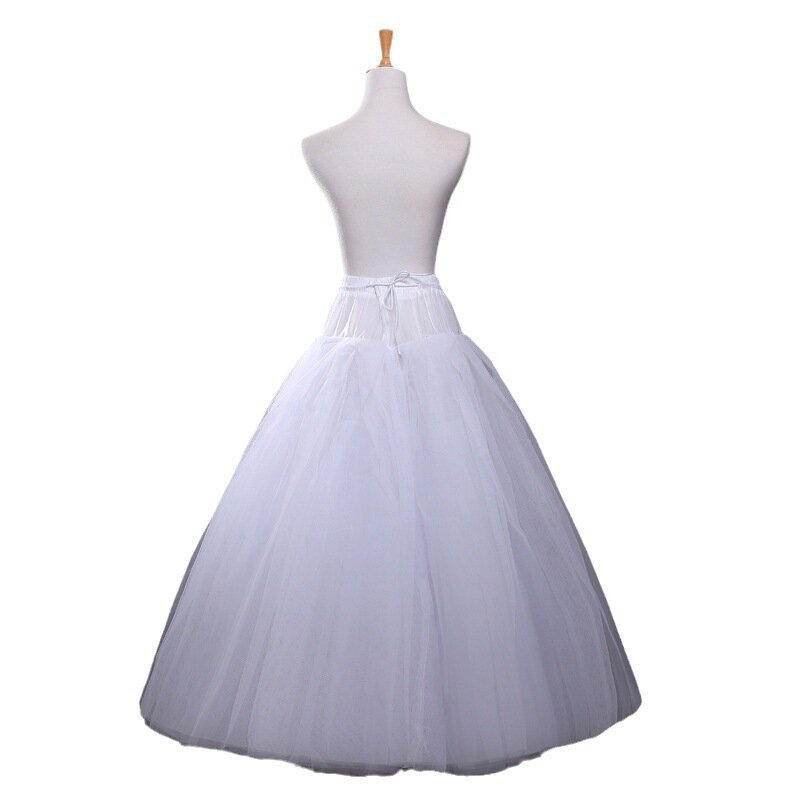 Vestido de novia de hilo de cuatro capas, cintura elástica hinchada grande, falda con cordones, soporte de Organza multicapa
