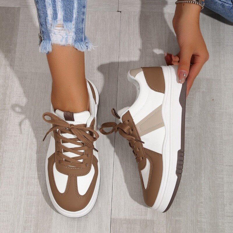 2023 Hot Sale Shoes for Women Lace Up Women's Vulcanize Shoes Autumn Round Toe Mixed Colors Shoes Ladies Flat Casual Sneakers
