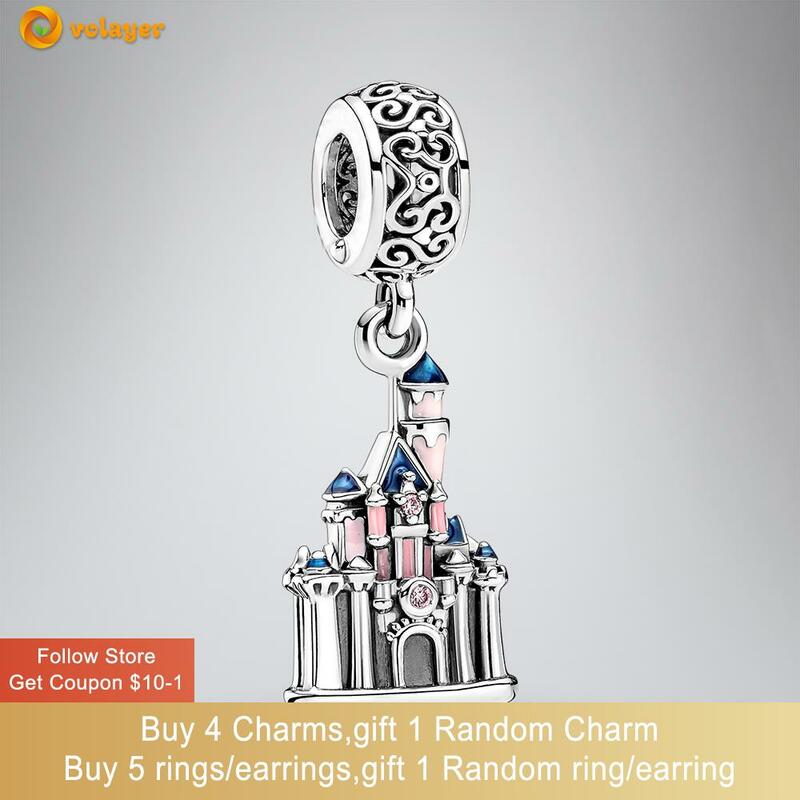Volayer 925 Sterling Silver Beads Castle Charms fit Original Pandora Bracelets or Necklaces