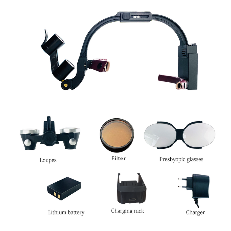 Dental LED Farol Binocular Lupas, Headband ajustável, Farol cirúrgico do dentista, Odontologia Magnifier, 5W, 2.5X 3.5X