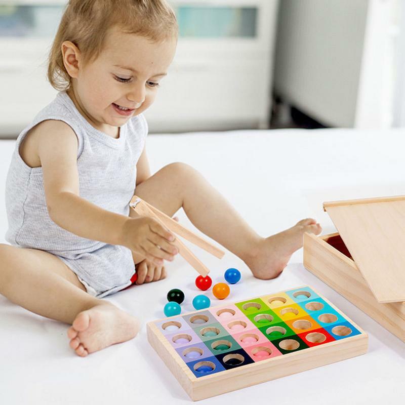 Montessori Beads Montessori Wooden Beads Color Sorting Educational Interactive Sorting Board Kids Games Sensory Toys Puzzle For
