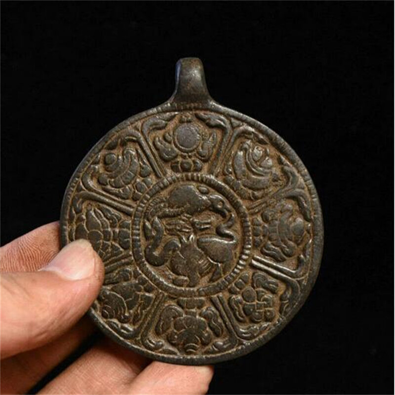 Sammeln stary tybet buddyzm brązowy Acht Günstigen symbol statua amulet Anhänger Hause Zubehör Figuren Sammlung