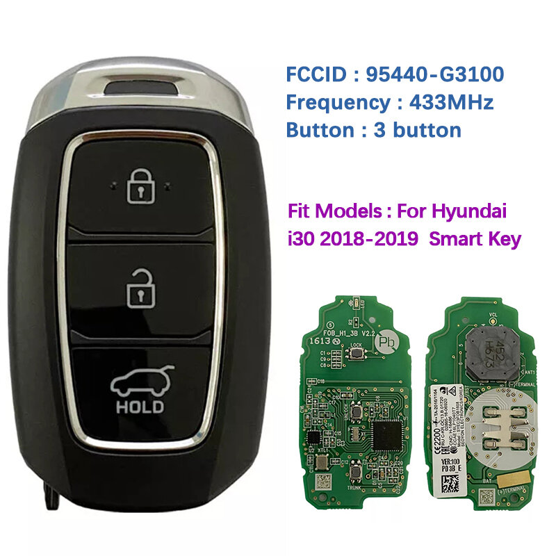 CN020213 الأصلي مفتاح فوب 95440-G3100 ل 2018-2019 هيونداي I30 3 زر حقيقية الذكية عن بعد 8A رقاقة 433MHz FCCID SYEC3F0B1608