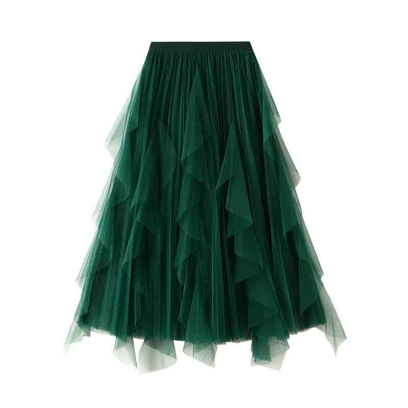 Ruffle Stitching Women Skirt 2023 Spring Summer High-Waisted A-line Skirt Gauze Women Mid-Length Large Swing Pleated Skirt T62